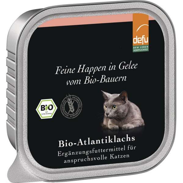 Defu Ergänzungsfutter | mit Atlantiklachs in Gelee | 6x100g Bio Katzenfutter