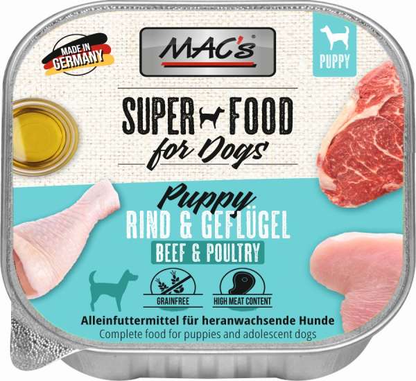 MACs Dog Puppy | mit Geflügel, Herz &amp; Leber | 11x 150g Schälchen