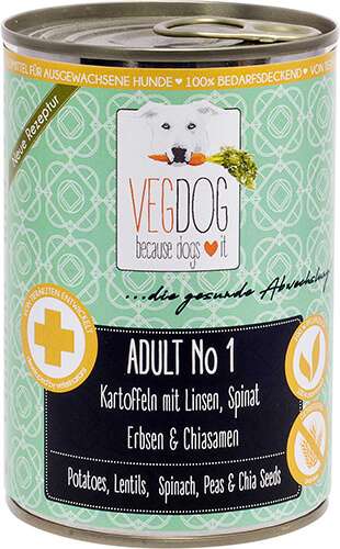 VEGDOG Veggie Dog | Adult No 1 | Kartoffeln mit Linsen &amp; Spinat