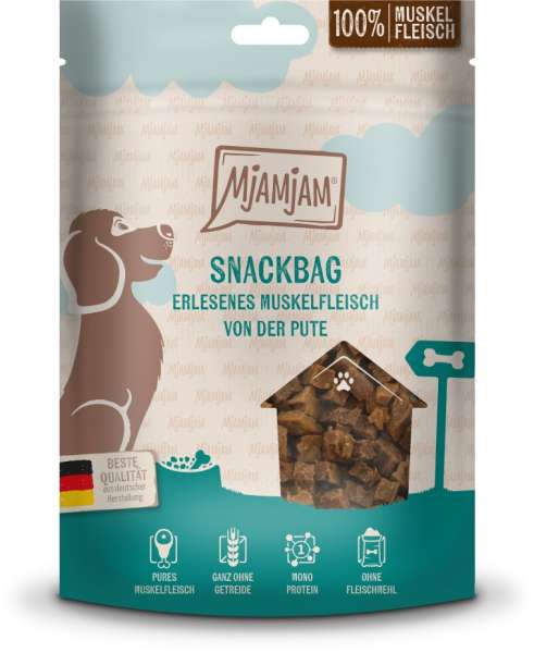 Mjamjam Snackbag | mit Muskelfleisch der Pute | 8x 100 g Hundesnack