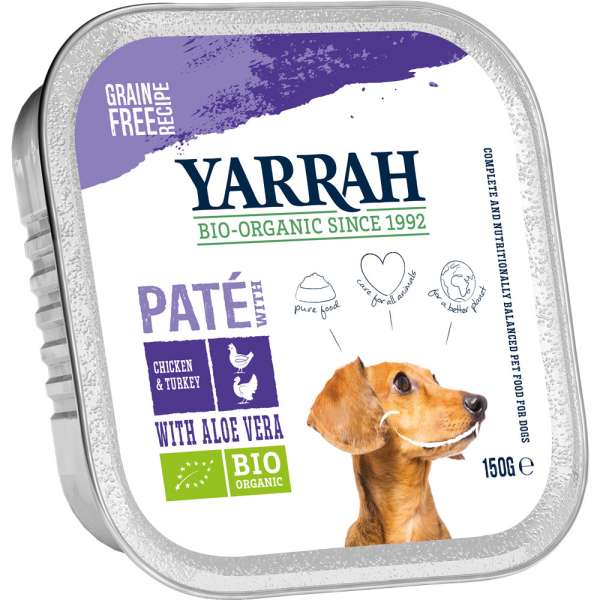 Yarrah Paté BIO | mit Huhn, Truthahn &amp; Aloe Vera | gluten- und getreidefrei | 6x150g