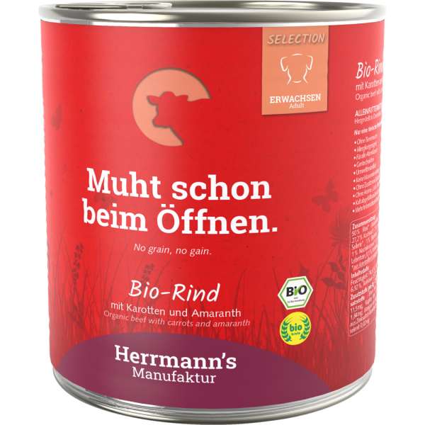 Herrmanns Select Sensible | Purinarm | mit Bio Rind &amp; Karotten | 6x 800 g Glutenfreies Hundefutter