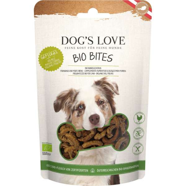 Dogs Love Bites | mit Bio Geflügel &amp; Reisspeisegrieß | 150g getreidefreie Hundesnacks