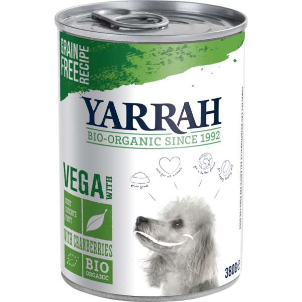 Yarrah Dog BIO VEGA | mit Cranberries | Getreidefrei | 6x380g Hundefutter