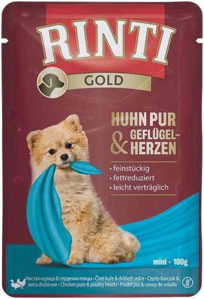 Rinti Gold | mit Huhn Pur &amp; Geflügelherzen | 10x100g Hundefutter