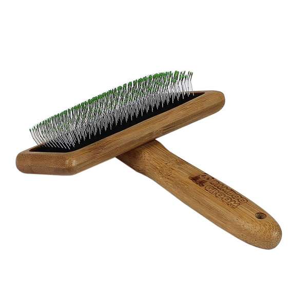 Bamboogroom Soft Slicker-Brush I Handbürste mit Edelstahl Borsten und Komfortnoppen