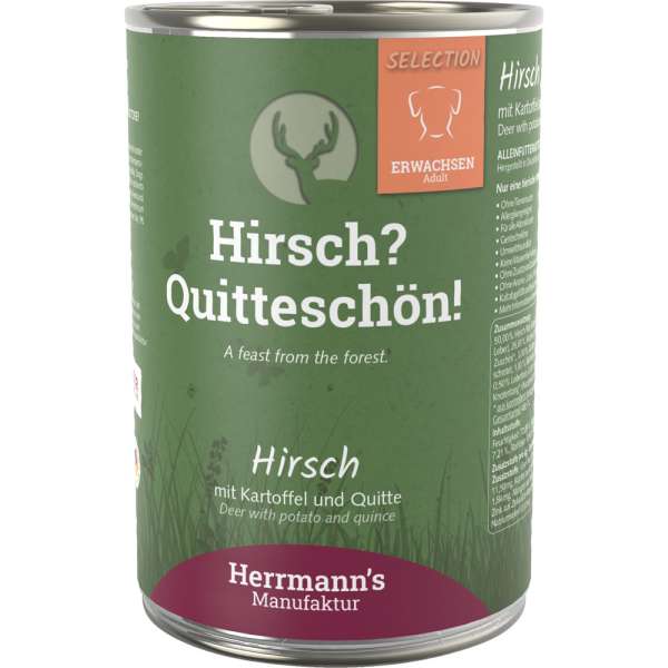 Herrmanns Select Adult | mit Hirsch, Kartoffeln &amp; Quitte | 6x 800 g Glutenfreies Hundefutter