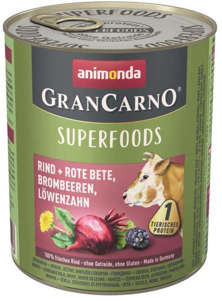 Animonda GranCarno Superfoods | Nassfutter | mit Rind | 6 Dosen Hundefutter