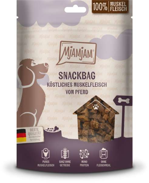 Mjamjam Snackbag | mit Muskelfleisch vom Pferd | 8x 100 g Hundesnack