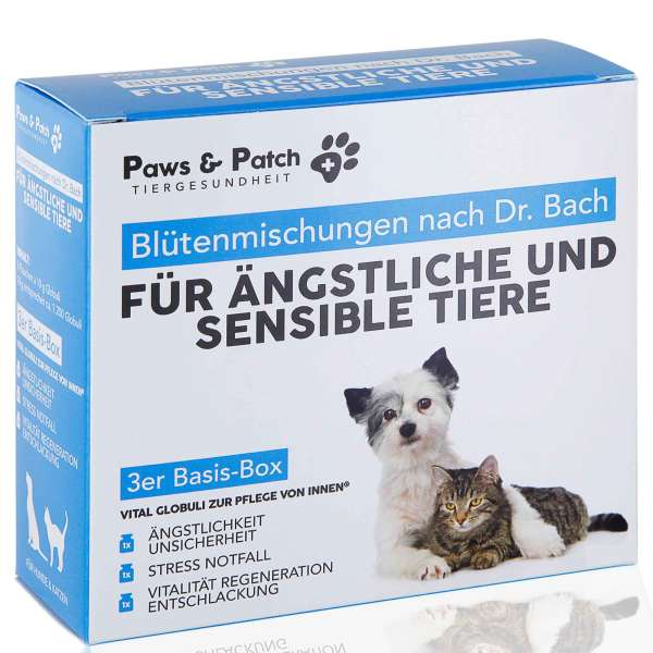 Paws &amp; Patch Blütenmischung nach Dr. Bach | 3er BASIS-BOX für Ängstliche &amp; Sensible Tiere | 3x10 g