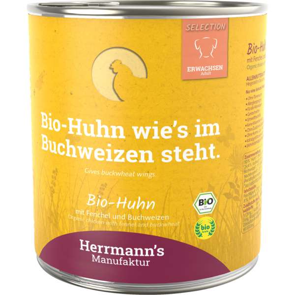 Herrmanns Select Adult | mit Bio Huhn, Fenchel &amp; Buchweizen | 6x 800 g Glutenfreies Hundefutter
