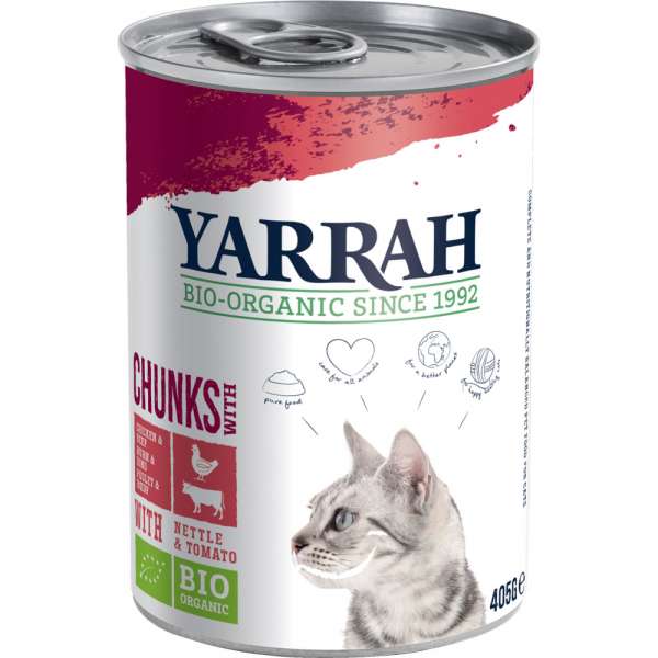 Yarrah Bröckchen | mit Huhn &amp; Rind | 6x405g BIO Katzenfutter