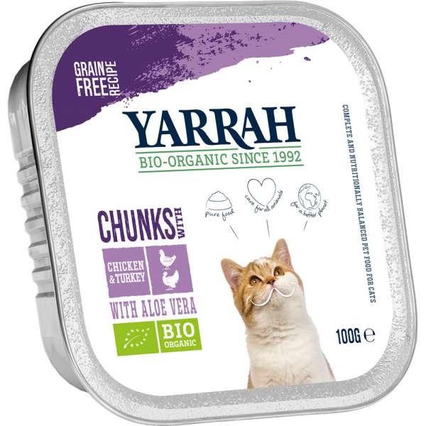 Yarrah Bröckchen | mit Huhn &amp; Truthahn | 6x100g BIO Katzenfutter