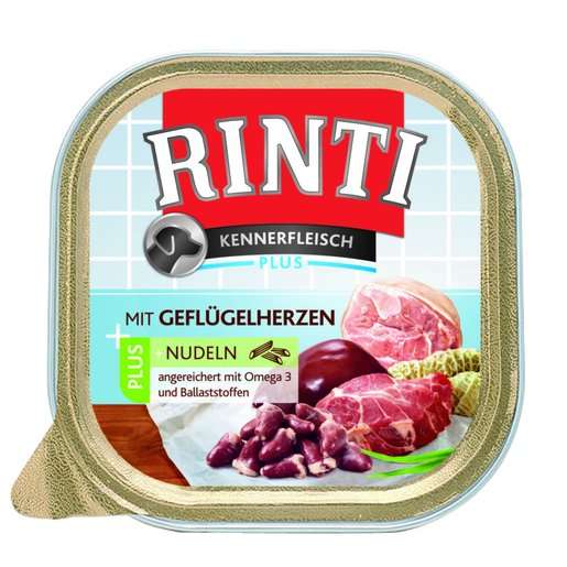 Rinti Kennerfleisch Plus | mit Geflügelherzen und Nudeln | 6x300g Hundefutter