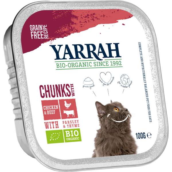 Yarrah Bröckchen | mit Huhn &amp; Rind | 6x100g BIO Katzenfutter
