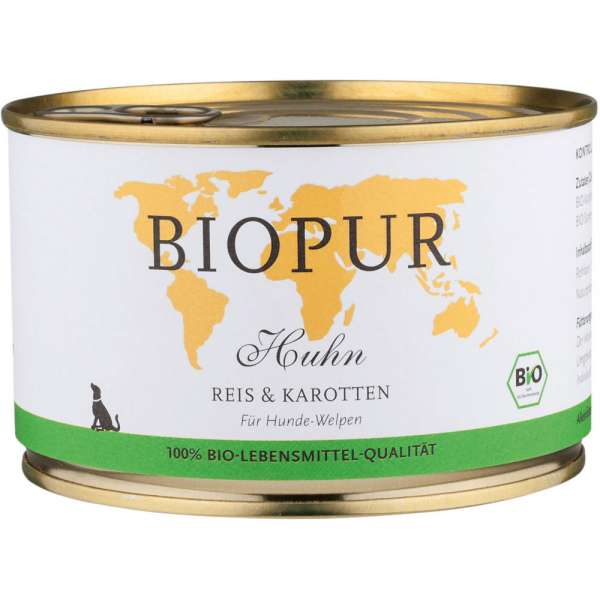 BIOPUR Welpe | mit Huhn, Reis &amp; Karotten | 6x400g Glutenfreies Hundefutter