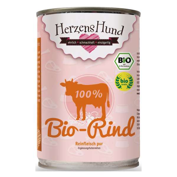 Herzens-Hund 100% Bio Rindfleisch | 6x400g Ergänzungsfutter für Hund &amp; Katze