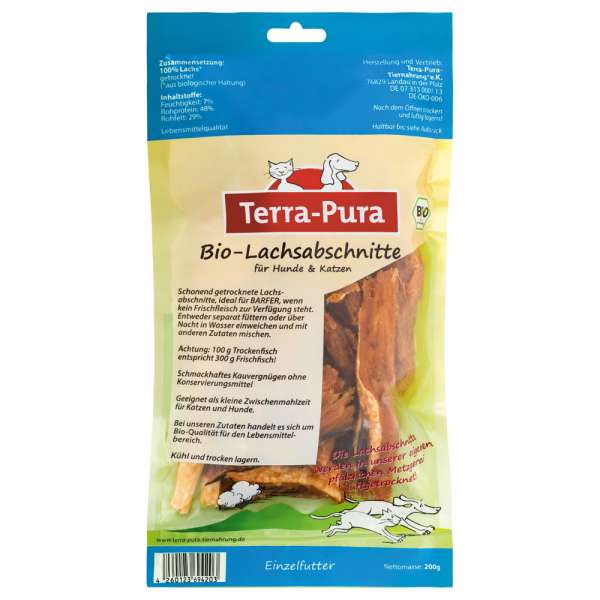 Terra-Pura Bio-Lachsabschnitte getrocknet | 200g Hunde &amp; Katzensnacks