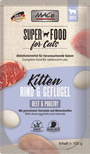 MACs Superfood Kitten | mit Rind &amp; Geflügel | 12x 100 g Katzenfutter