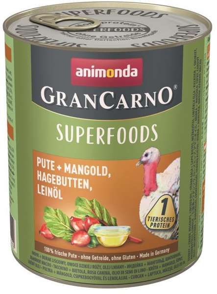 Animonda GranCarno Superfoods | Nassfutter | mit Pute | 6 Dosen Hundefutter