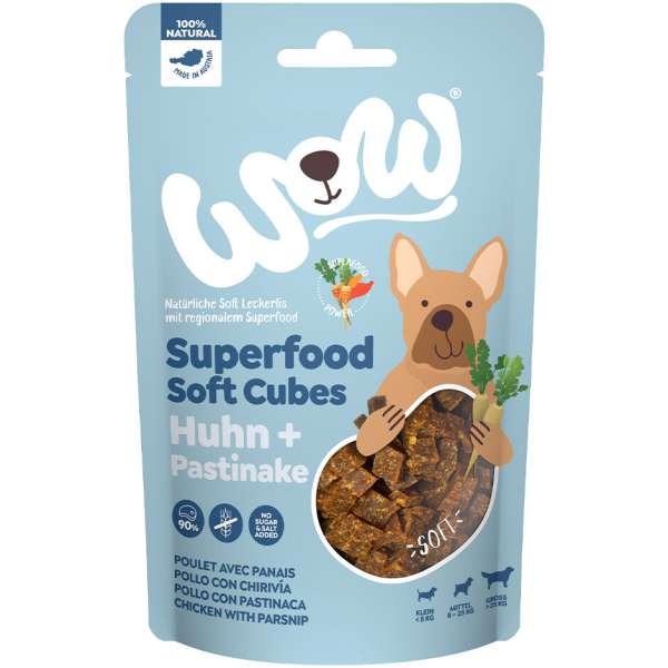 WOW Superfood Soft Cubes | mit Huhn &amp; Pastinake | 150g Hundesnacks
