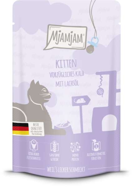 Mjamjam Kitten | mit Kalb &amp; Lachsöl | 12x 125 g Katzenfutter