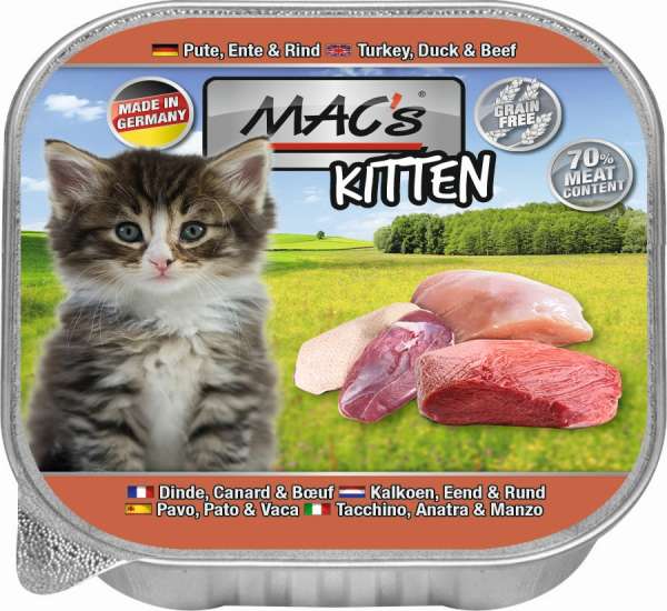 MACs Cat Kitten | mit Pute, Ente &amp; Rind | 16x100g Katzenfutter