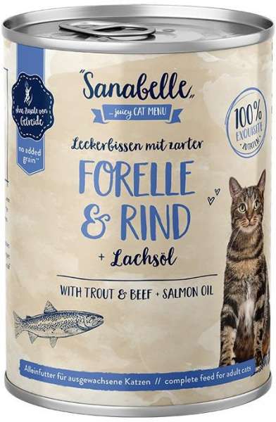 Sanabelle Schlemmertopf | mit Forelle &amp; Rind | 6 Dosen Katzenfutter