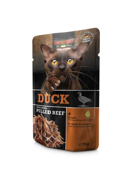 LEONARDO® Duck &amp; extra Pulled Beef | 16x 70g Pouches Katzenfutter