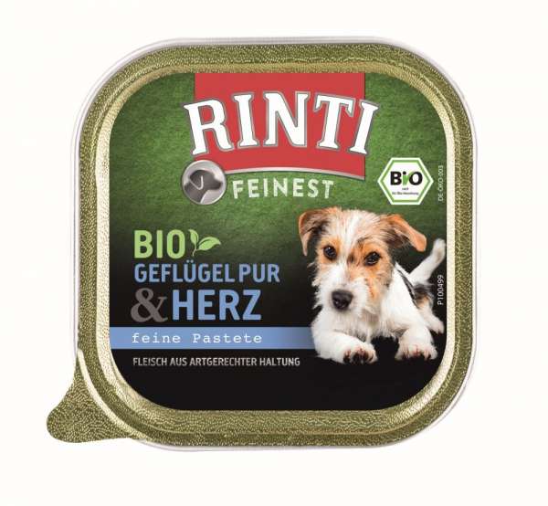 Rinti Feinest BIO | Geflügel pur &amp; Herz | 11x150g Bio Hundefutter