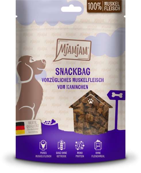 Mjamjam Snackbag | mit Muskelfleisch vom Kaninchen | 8x 100 g Hundesnack