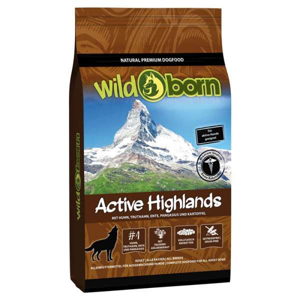 Wildborn Active Highlands | mit Huhn, Truthahn &amp; Ente | getreidefreies Hundefutter