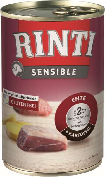 Rinti Sensible | mit Ente, Hühnerleber und Kartoffeln | 6 Dosen Hundefutter
