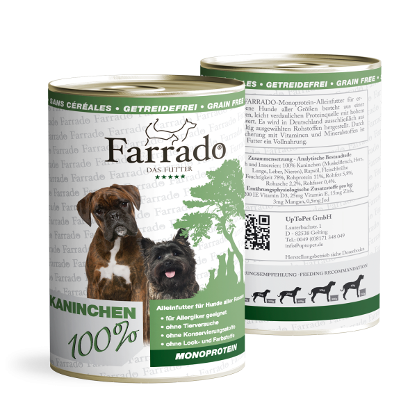 Farrado Kaninchen PUR | 6x 400gD getreidefreies Hundefutter