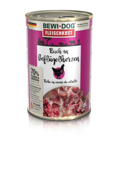 BEWI-Dog FLEISCHKOST | mit Geflügelherzen | 6x Hundenassfutter