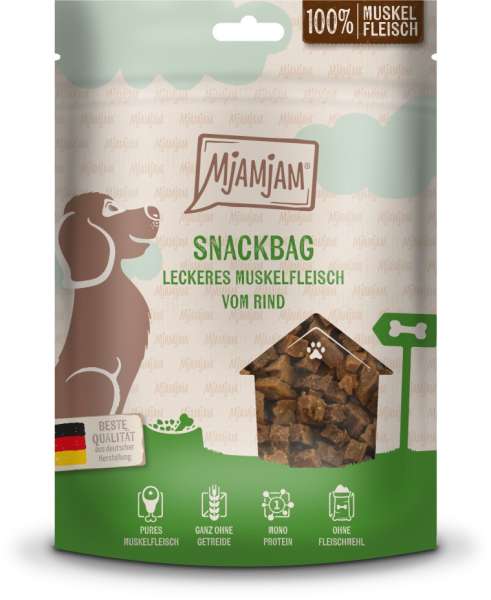 Mjamjam Snackbag | mit Muskelfleisch vom Rind | 8x 100 g Hundesnack
