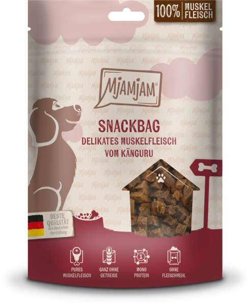 Mjamjam Snackbag | mit Muskelfleisch vom Känguruh | 8x 100 g Hundesnack