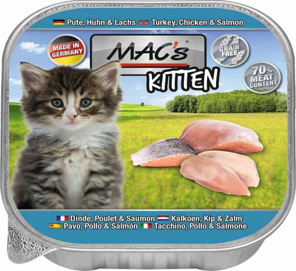 MACs Cat Kitten | mit Pute, Huhn &amp; Lachs | 16x100g Katzenfutter