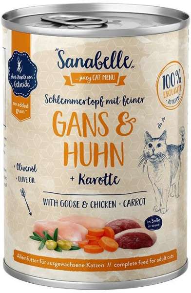 Sanabelle Schlemmertopf | mit Gans &amp; Huhn | 6 Dosen Katzenfutter