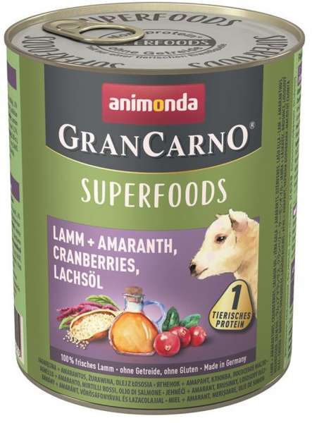 Animonda GranCarno Superfoods | Nassfutter | mit Lamm | 6 Dosen Hundefutter