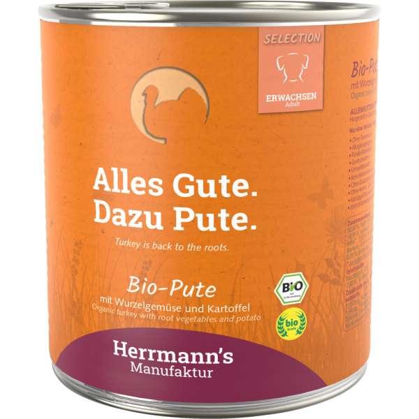Herrmanns Select Adult | mit Bio Pute, Steckrübe &amp; Kartoffeln | 6x 800 g Glutenfreies Hundefutter