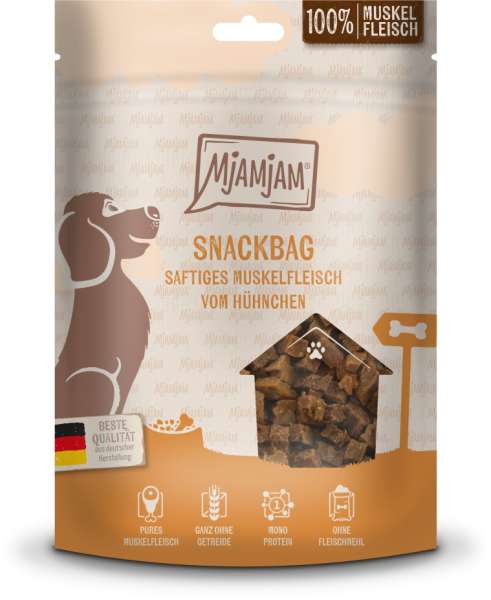 Mjamjam Snackbag | mit Muskelfleisch vom Hühnchen | 8x 100 g Hundesnack