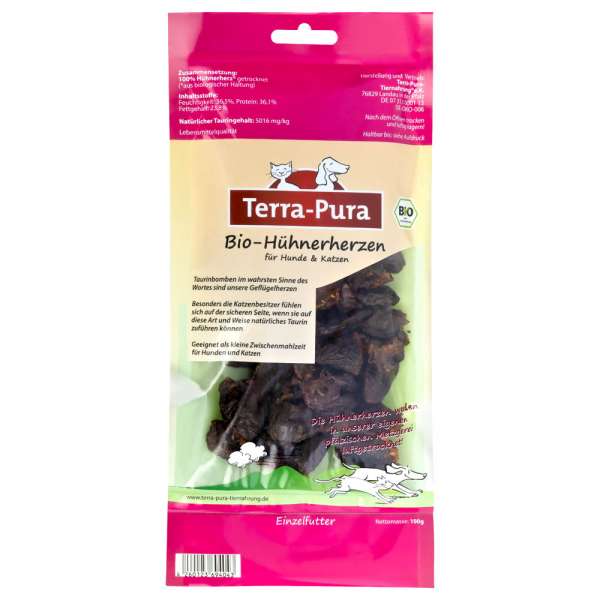 Terra-Pura Bio-Hühnerherzen | 100g Hunde &amp; Katzensnacks