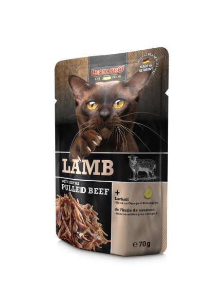 LEONARDO® Lamb &amp; extra Pulled Beef | 16x 70g Pouches Katzenfutter