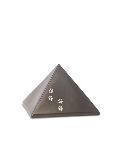 Tierurne Pyramide | einfarbig | Vier goldene Pfötchen | Urne mit perlmuttschillernder Oberfläche