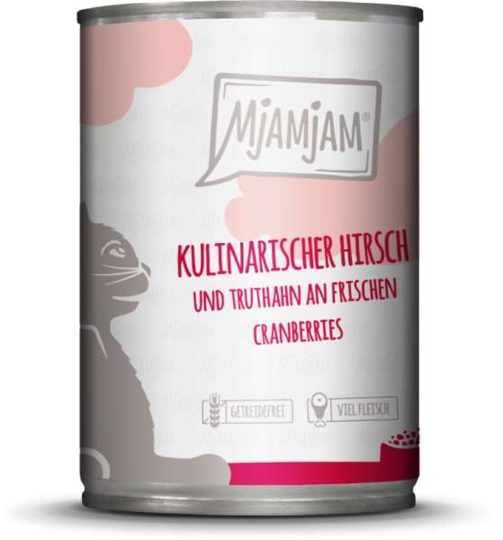 Mjamjam | mit Hirsch, Truthahn &amp; Cranberries | 6 Dosen Katzenfutter