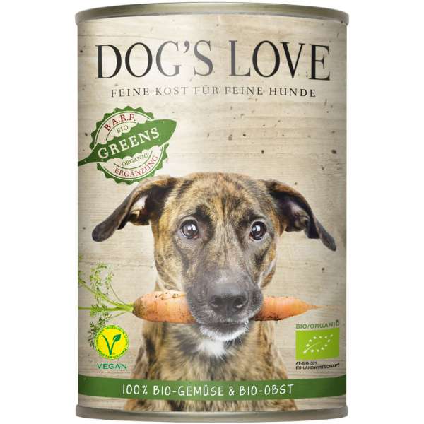 Dogs Love BIO GREENS | mit frischem Bio-Gemüse &amp; Bio-Obst | vegan | 6x 400g Ergänzungsfutter