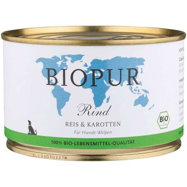BIOPUR Welpe | mit Rind, Reis &amp; Karotten | 6x400g Bio Hundefutter
