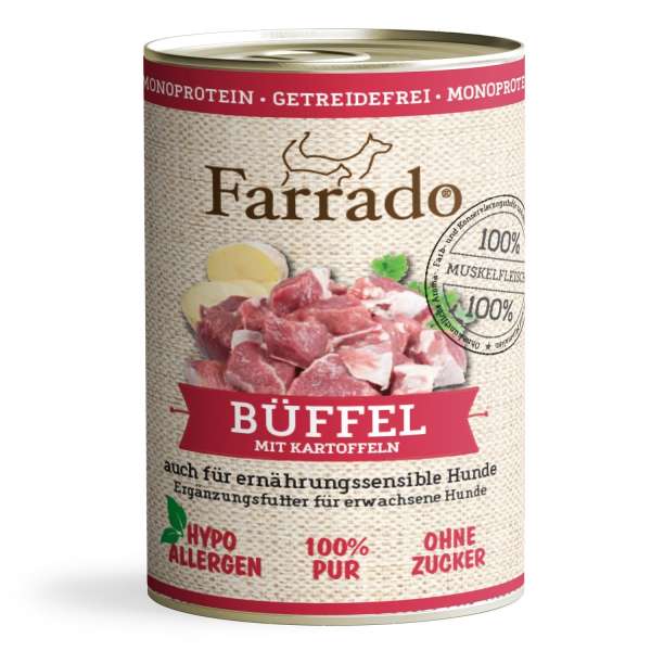 Farrado Büffel mit Kartoffel | Muskelfleischstücke in Soße | 6x 400gD getreidefreies Hundefutter