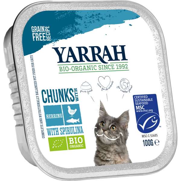 Yarrah Bröckchen | mit Huhn &amp; Fisch | 6x100g BIO Katzenfutter